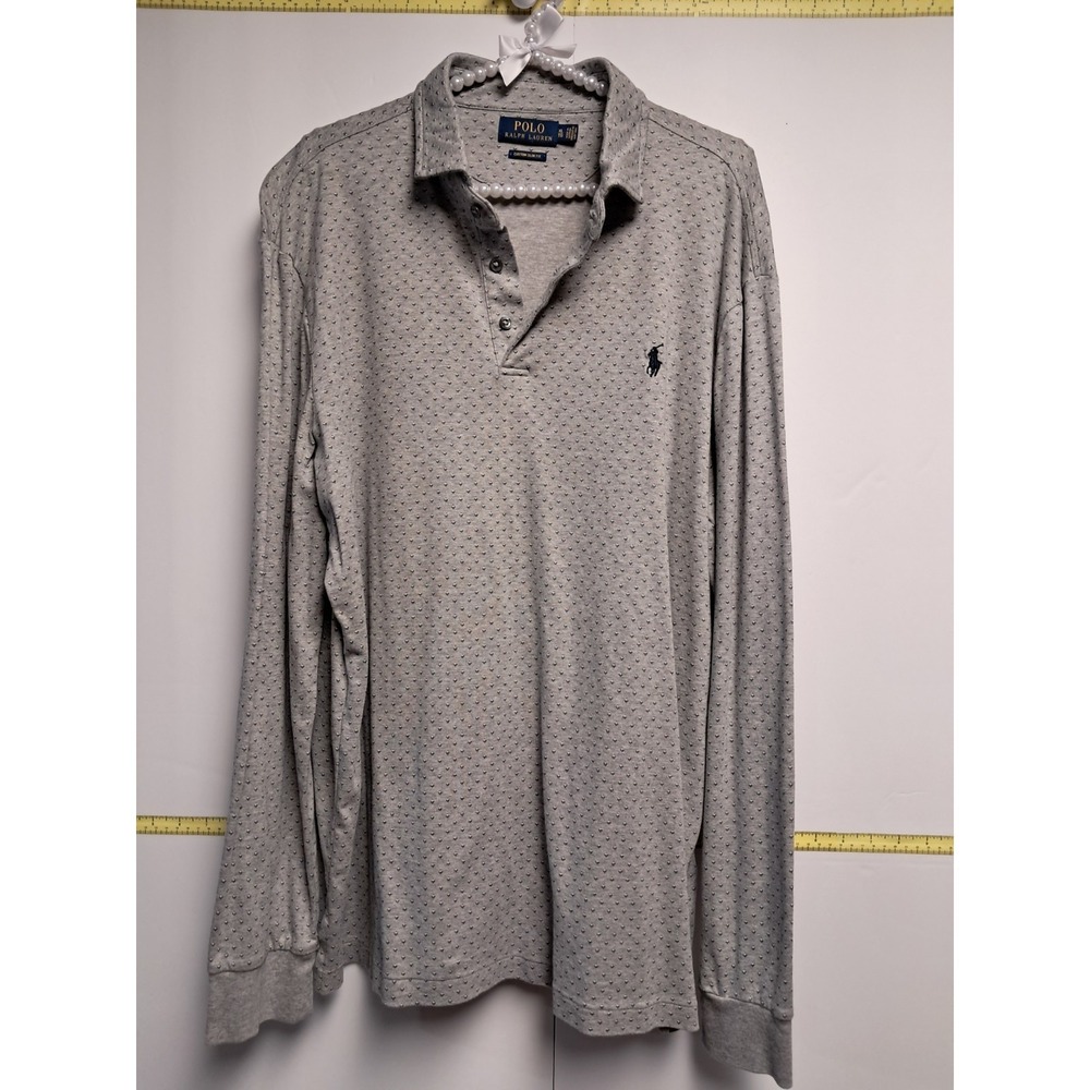 Mens Polo Ralph Lauren Heather Gray‎ Geometric Pattern Long Sleeve Shirt-size XL